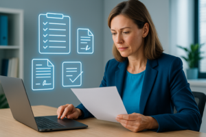 Real Estate Broker reviewing compliance checklist
